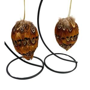 Pheasant Feathered Christmas Woodland Ornament Teardrop Shape Vtg EUC Rustic
